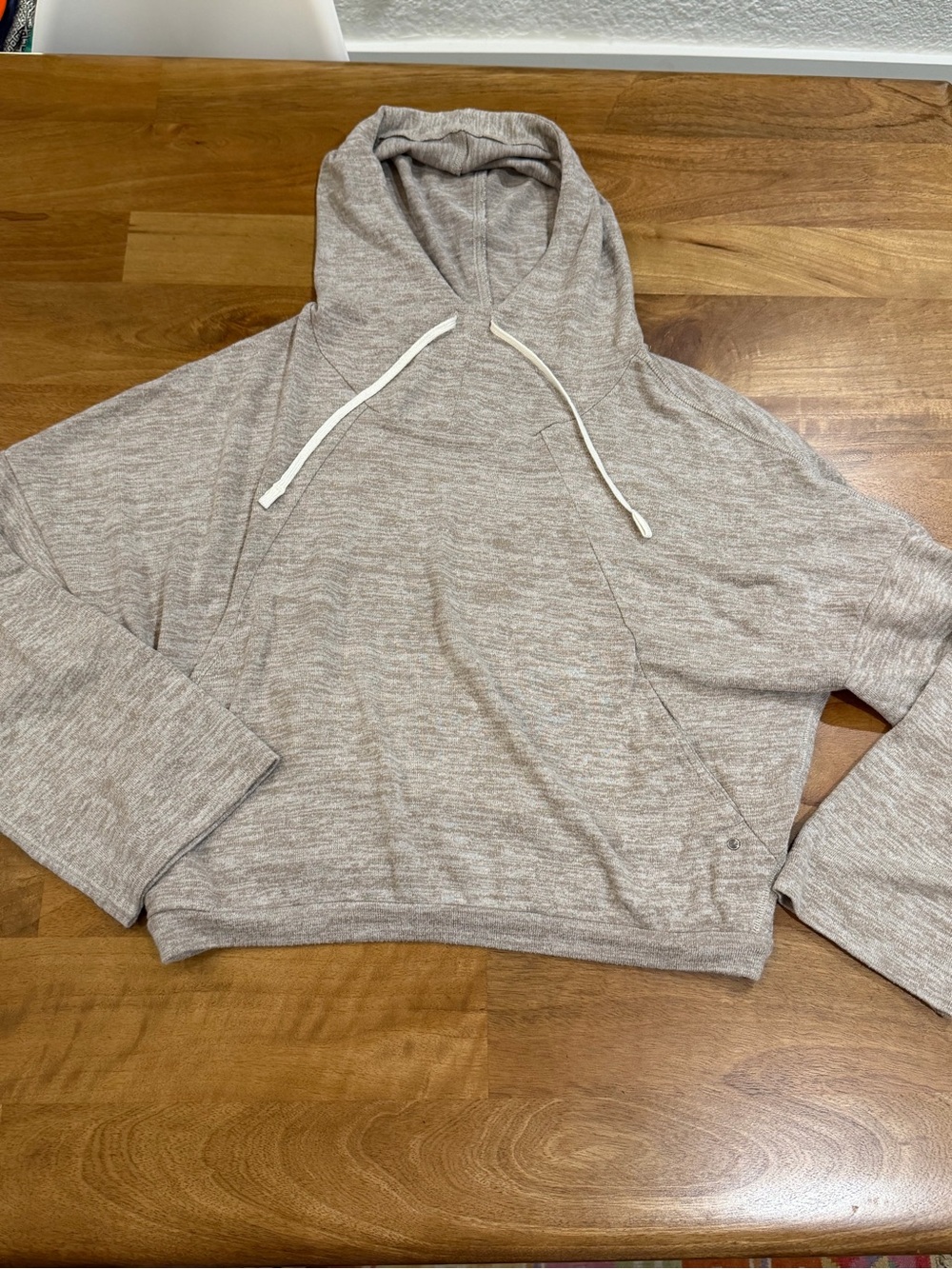 Prana Lightweight Knit slight crop Tan Pullover Hoodie - Size Small